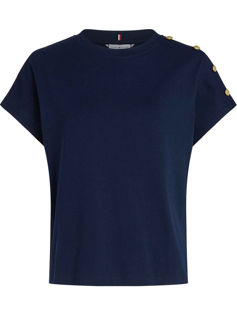 Tommy Hilfiger - Áo thun tay ngắn nữ Gold Button Slim Tee