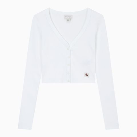 Calvin Klein - Áo Cardigan Nữ Long Sleeve Woven Label 2x2 Baby Rib