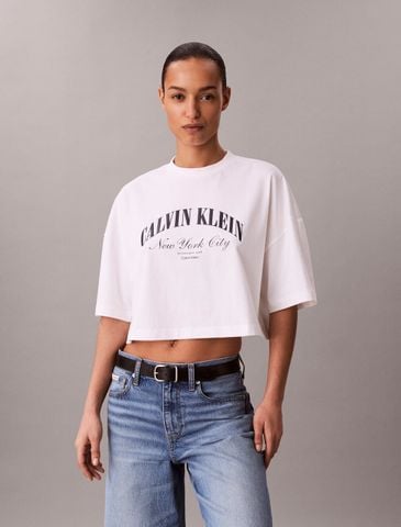 Calvin Klein - Áo Thun Tay Ngắn Nữ Cropped Varsity Logo T-shirt