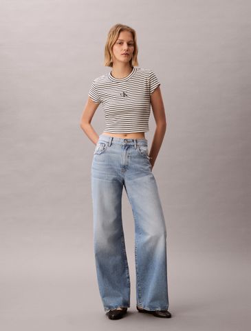 Calvin Klein - Áo Thun Tay Ngắn Nữ Striped Monologo Baby Rib Tee