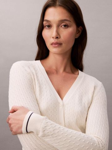 Calvin Klein - Áo Cardigan Nữ Woven Monologo Cable Cardigan