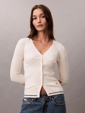 Calvin Klein - Áo Cardigan Nữ Woven Monologo Cable Cardigan