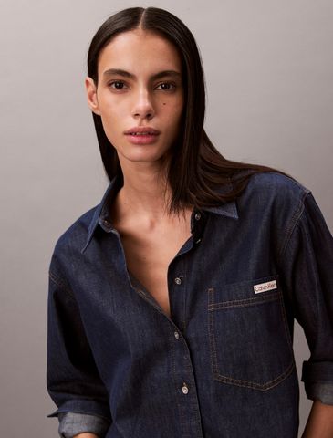 Calvin Klein - Áo Sơ Mi Nữ Cropped Denim Dad Shirt