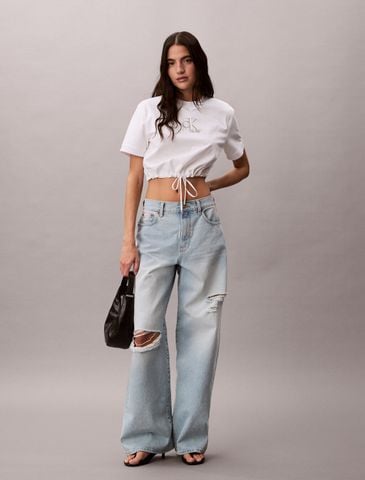 Calvin Klein - Áo Thun Tay Ngắn Nữ Cropped Tie Waist Logo T-shirt