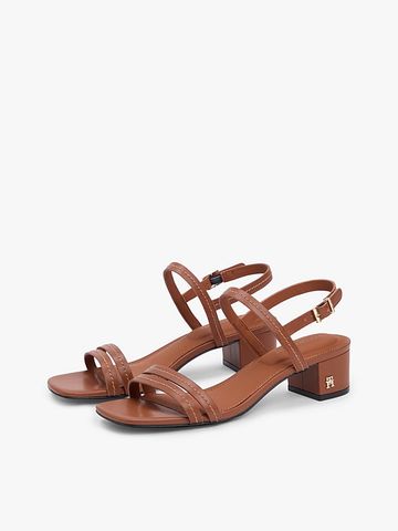 Tommy Hilfiger - Xăng Đan Nữ Leather Contrast Topstitch Block Heel Sandals