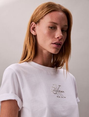 Calvin Klein - Áo phông thời trang nữ Glossy Metallic Logo T-shirt - 4