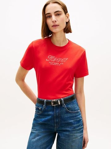 Tommy Hilfiger - Áo Thun Dệt Kim Tay Ngắn Nữ Logo Interlock Knit T-Shirt