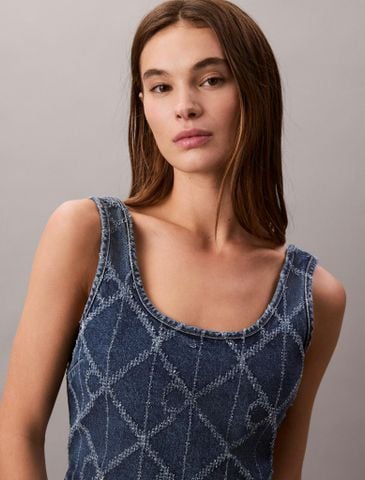Calvin Klein - Áo ba lỗ nữ Denim Allover Monogram Cropped Tank Top - 3