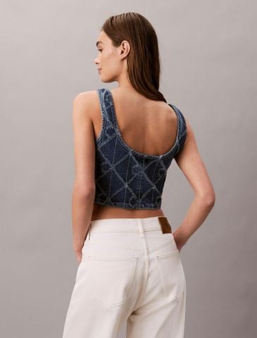 Calvin Klein - Áo ba lỗ nữ Denim Allover Monogram Cropped Tank Top - 4
