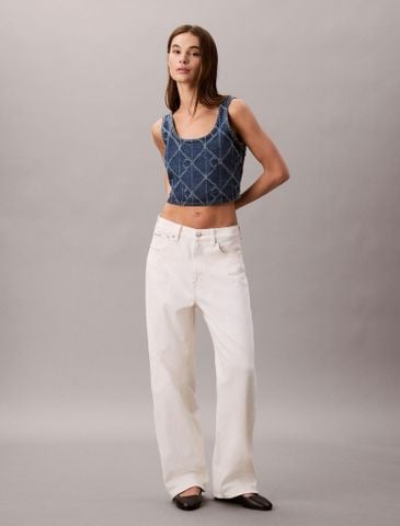 Calvin Klein - Áo ba lỗ nữ Denim Allover Monogram Cropped Tank Top - 2