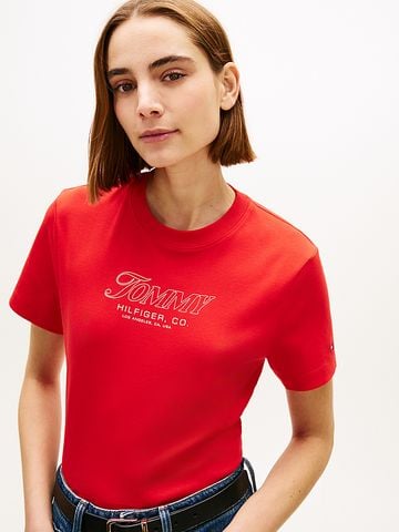 Tommy Hilfiger - Áo Thun Dệt Kim Tay Ngắn Nữ Logo Interlock Knit T-Shirt