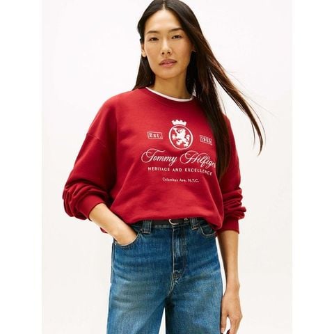 Tommy Hilfiger - Áo nỉ tay dài nữ Varsity Crest Terry Sweatshirt