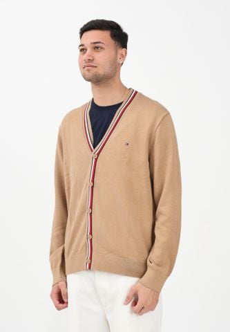 Tommy Hilfiger - Áo khoác len mỏng tay dài nam Men's Beige Cardigan with Exclusive Finishing - 2