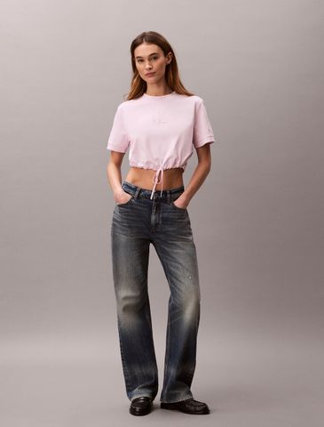 Calvin Klein - Áo Thun Nữ Cropped Tie Waist Logo T-shirt