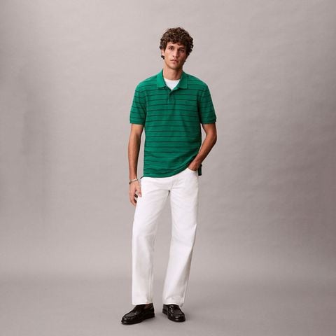Calvin Klein - Áo Polo Nam Short Sleeve Striped Pique Monogram Polo