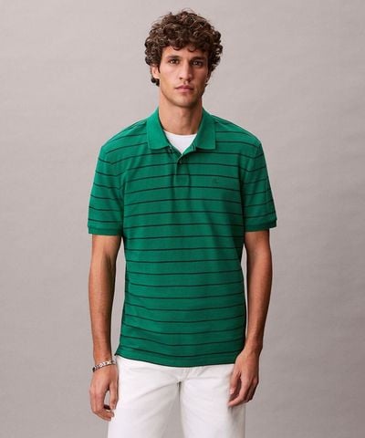Calvin Klein - Áo Polo Nam Short Sleeve Striped Pique Monogram Polo