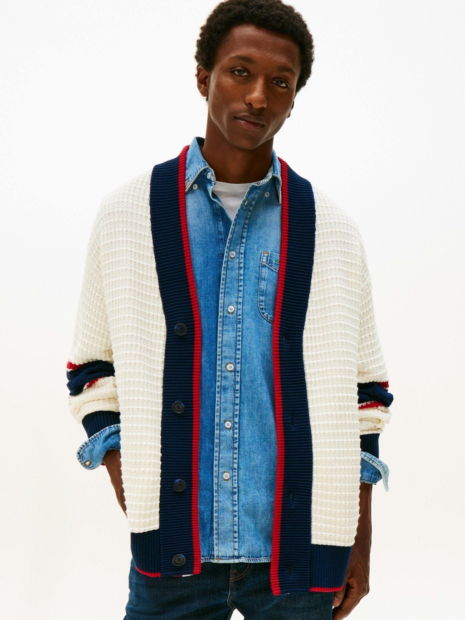 Tommy Hilfiger - Áo khoác len mỏng tay dài nam Colour-Blocked Relaxed Letterman Cardigan