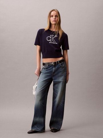 Calvin Klein - Áo Len Tay Ngắn Nữ Monogram Cropped Sweater