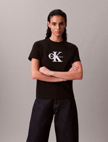 Calvin Klein - Áo Thun Tay Ngắn Nữ Classic Monologo Metallic