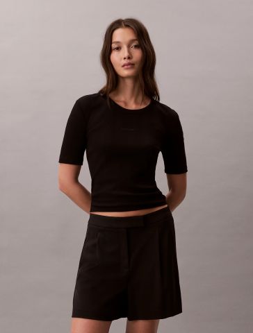 Calvin Klein - Áo Thun Tay Ngắn Nữ CK Variegated Rib Nano Logo