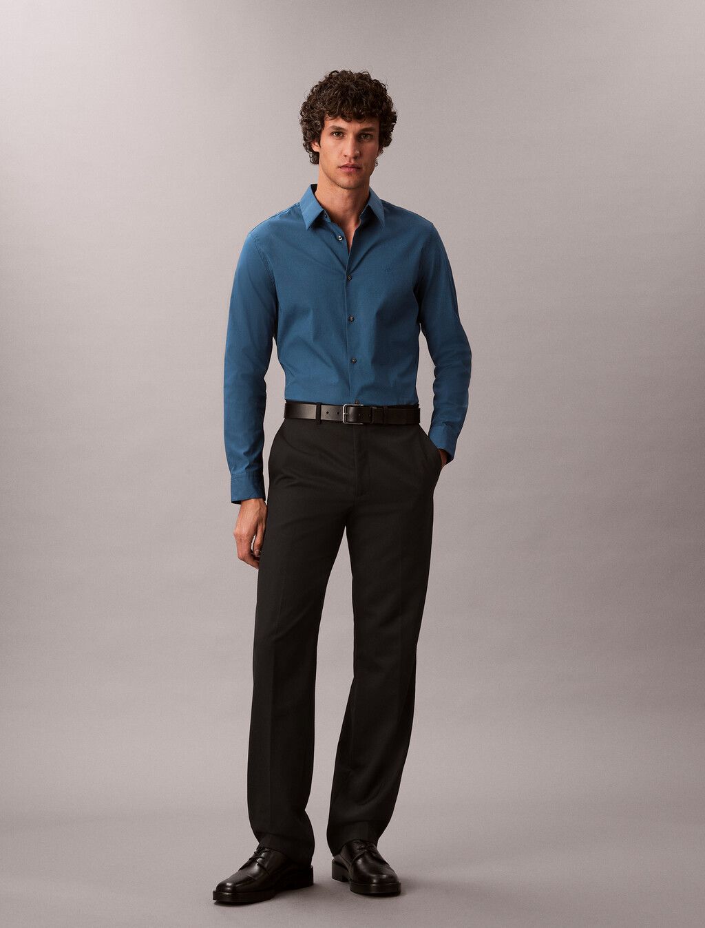 Calvin Klein - Áo sơ mi tay dài nam Long Solid Stretch Slim Shirt