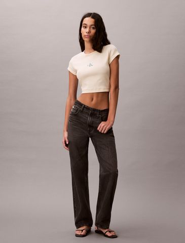Calvin Klein - Áo Thun Tay Ngắn Nữ Slim Ribbed Stripe T-Shirt