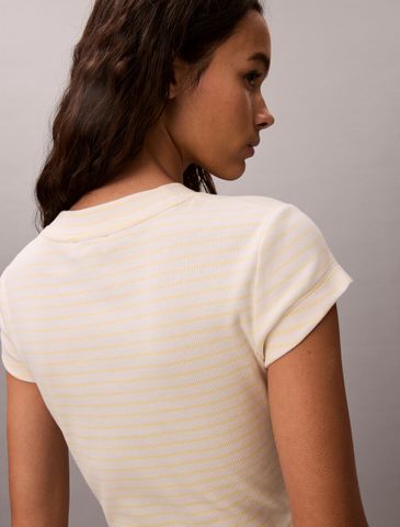 Calvin Klein - Áo Thun Tay Ngắn Nữ Slim Ribbed Stripe T-Shirt