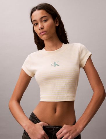 Calvin Klein - Áo Thun Tay Ngắn Nữ Slim Ribbed Stripe T-Shirt