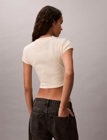 Calvin Klein - Áo Thun Tay Ngắn Nữ Slim Ribbed Stripe T-Shirt