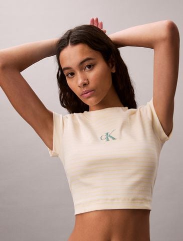 Calvin Klein - Áo Thun Tay Ngắn Nữ Slim Ribbed Stripe T-Shirt