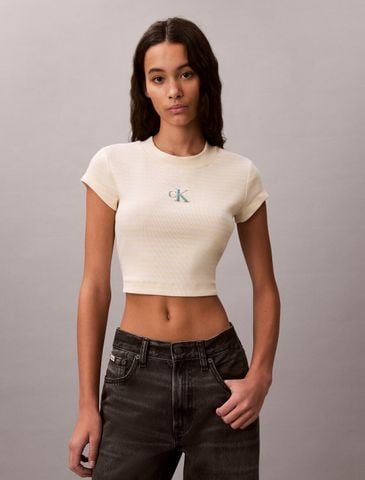 Calvin Klein - Áo Thun Tay Ngắn Nữ Slim Ribbed Stripe T-Shirt