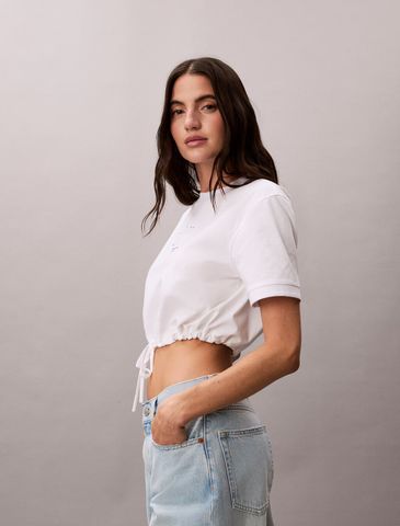 Calvin Klein - Áo Thun Tay Ngắn Nữ Cropped Tie Waist Logo T-shirt