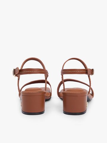 Tommy Hilfiger - Xăng Đan Nữ Leather Contrast Topstitch Block Heel Sandals
