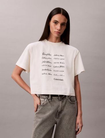 Calvin Klein - Áo Thun Tay Ngắn Nữ SS Cropped Boxy Graphic Tee