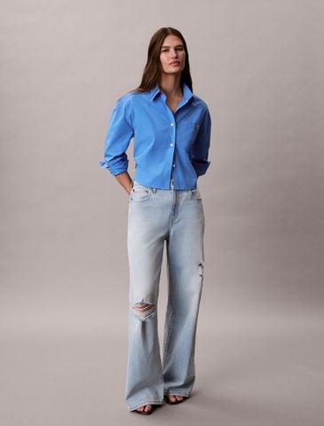 Calvin Klein - Áo Sơ Mi Nữ Cropped Cotton Poplin Shirt - 3