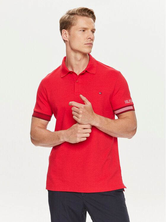 Tommy Hilfiger - Áo polo tay ngắn nam Men's Slim Fit Polo Shirt Red Flag Cuff