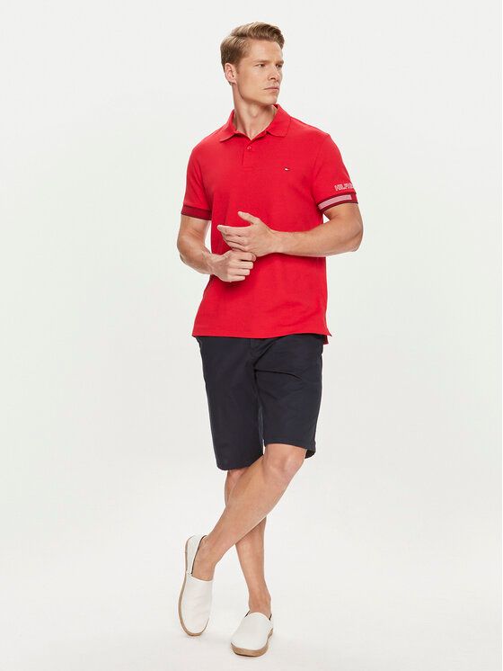Tommy Hilfiger - Áo polo tay ngắn nam Men's Slim Fit Polo Shirt Red Flag Cuff