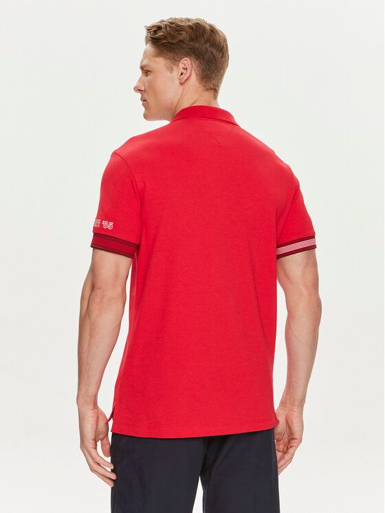 Tommy Hilfiger - Áo polo tay ngắn nam Men's Slim Fit Polo Shirt Red Flag Cuff