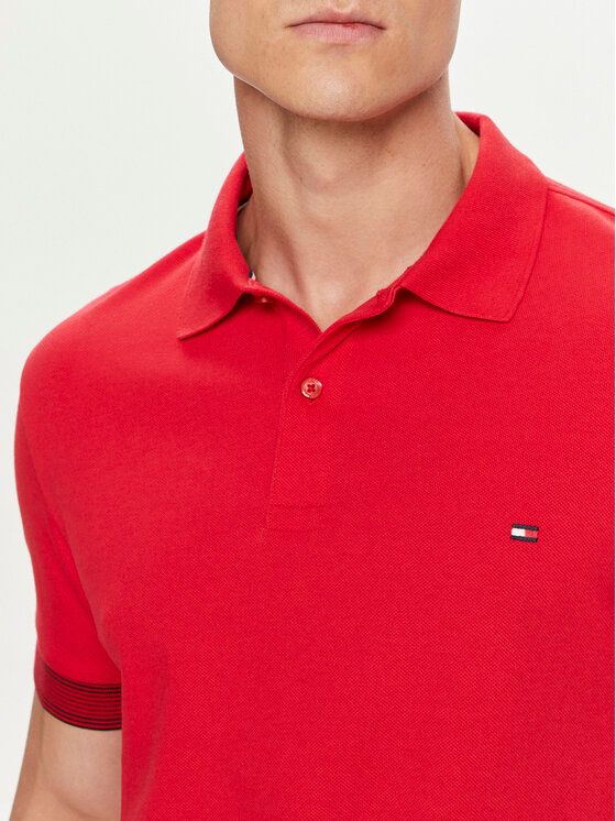 Tommy Hilfiger - Áo polo tay ngắn nam Men's Slim Fit Polo Shirt Red Flag Cuff