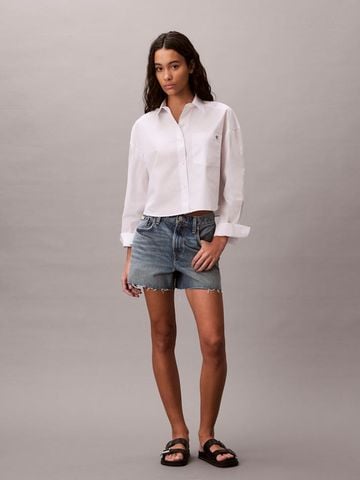 Calvin Klein - Áo Sơ Mi Nữ Cropped Cotton Poplin Shirt