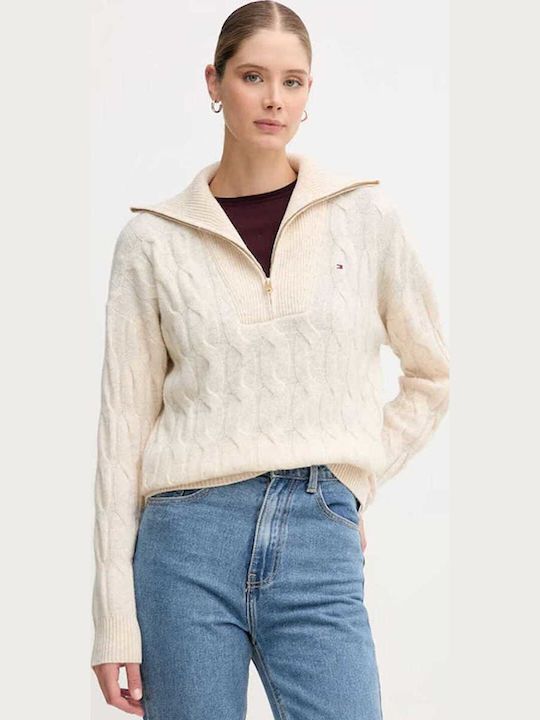 Tommy Hilfiger - Áo len tay dài nữ Half-Zip Cable Knit Soft Wool Jumper