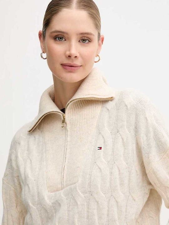 Tommy Hilfiger - Áo len tay dài nữ Half-Zip Cable Knit Soft Wool Jumper
