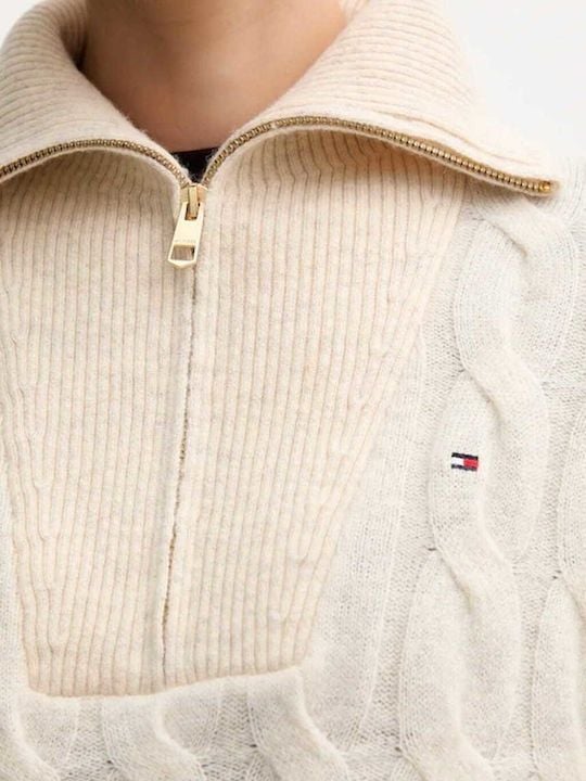 Tommy Hilfiger - Áo len tay dài nữ Half-Zip Cable Knit Soft Wool Jumper