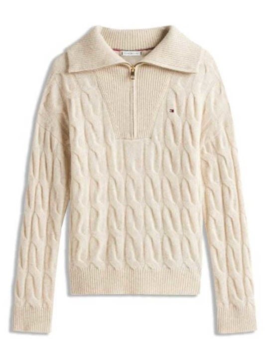 Tommy Hilfiger - Áo len tay dài nữ Half-Zip Cable Knit Soft Wool Jumper