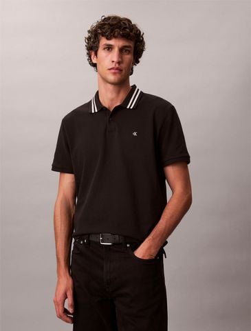 Calvin Klein - Áo polo tay ngắn nam Monogram Logo Pique Tipped Classic Polo Shirt