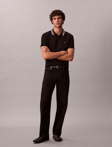 Calvin Klein - Áo polo tay ngắn nam Monogram Logo Pique Tipped Classic Polo Shirt
