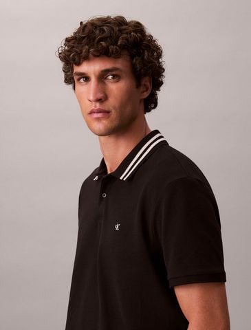Calvin Klein - Áo polo tay ngắn nam Monogram Logo Pique Tipped Classic Polo Shirt