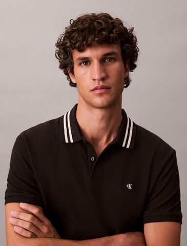 Calvin Klein - Áo polo tay ngắn nam Monogram Logo Pique Tipped Classic Polo Shirt
