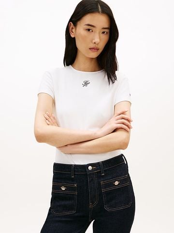 Tommy Hilfiger - Áo Thun Tay Ngắn Nữ Textured Logo Slim Jersey T-Shirt