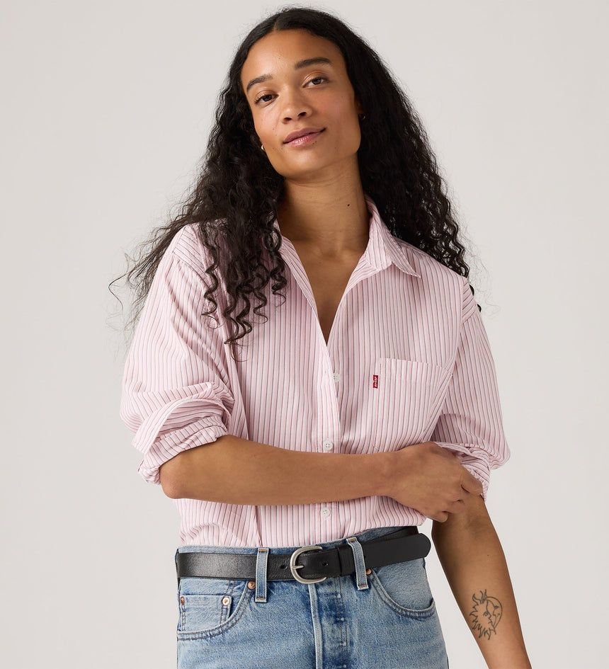 Levi's - Áo sơ mi tay dài nữ Levi's® Women's Harlie Boyfriend Shirt - Rachel Stripe Peachskin